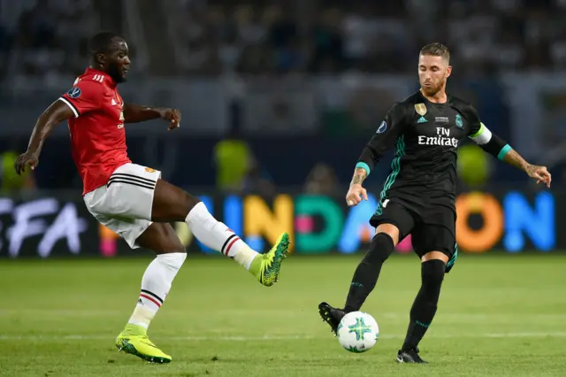 Lukaku of Manchester United and Sergio Ramos of Real Madrid
