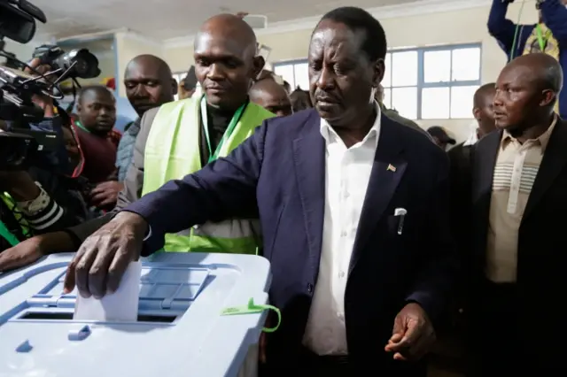 Kenya"s opposition alliance, National Super Alliance (NASA) presidential candidate, Raila Odinga prepares to cast his ballots