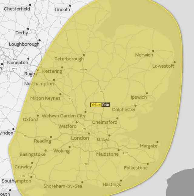 Yellow warning map