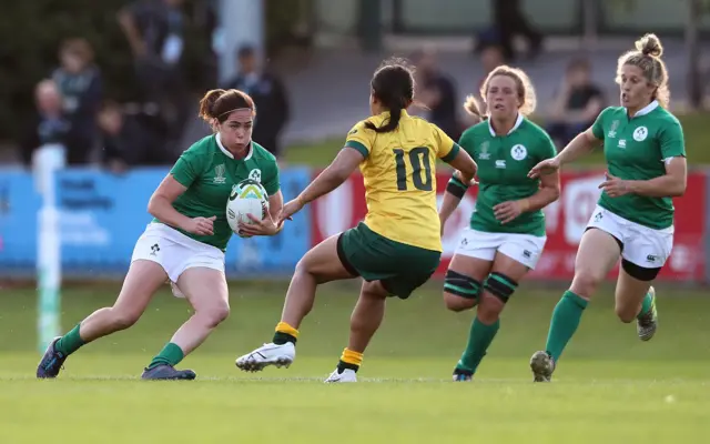 Nora Stapleton is tackled by Trilleen Pomare