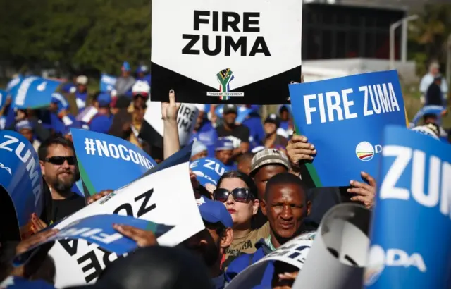 Protesters march against South African president Jacob Zuma in Cape Town, South Africa 08 August 2017