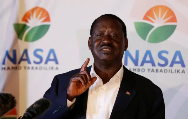 Kenyan opposition leader Raila Odinga, the presidential candidate of the National Super Alliance (NASA) coalition, address a news conference on the concluded presidential election in Nairobi, Kenya, August 9, 2017.