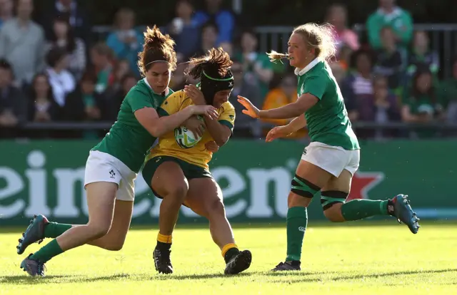 Cheyenne Campbell is tackled by Nora Stapleton