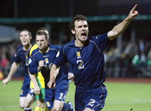 Christian Dailly celebrates opening the scoring for Scotland in Lithuania