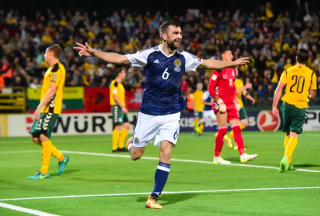 James McArthur celebrates making it 3-0 to the visitors