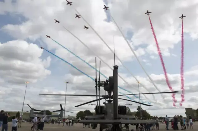 Red Arrows flying over Wattisham