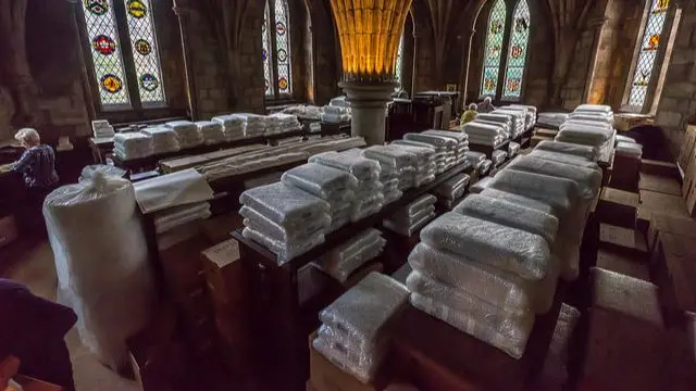 The library's books being packed