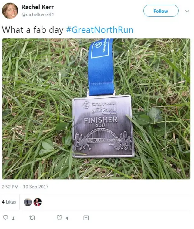 A Great North Run finisher's medal