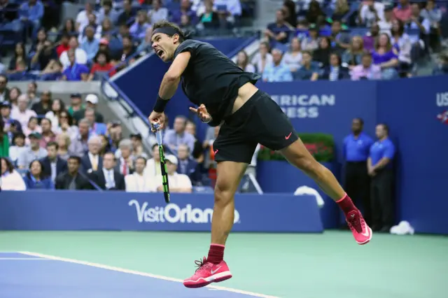 Rafael Nadal of Spain serves