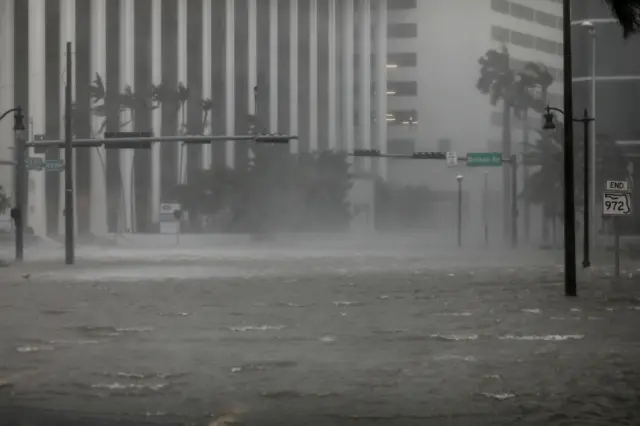 A flooded street in Miami