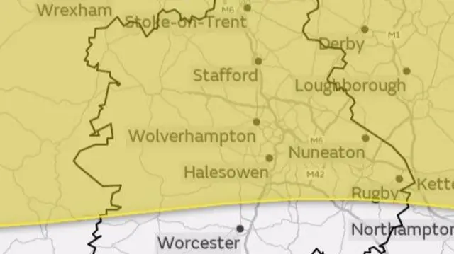 Map of the area covered by weather warning