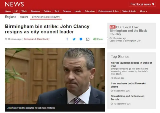 BBC News story on John Clancy's resignation