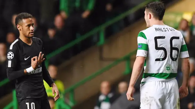 PSG's Neymar and Celtic's Anthony Ralston