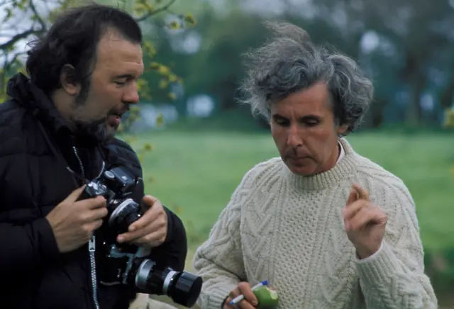 Sir Peter Hall (left) on the Akenfield set with its author Ronald Blythe