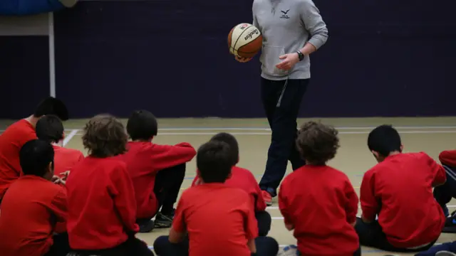 Children sitting in a gymnasium