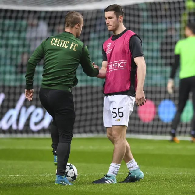 Celtic's Leigh Griffiths and Anthony Ralston warm up