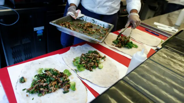 Man making kebab sandwiches