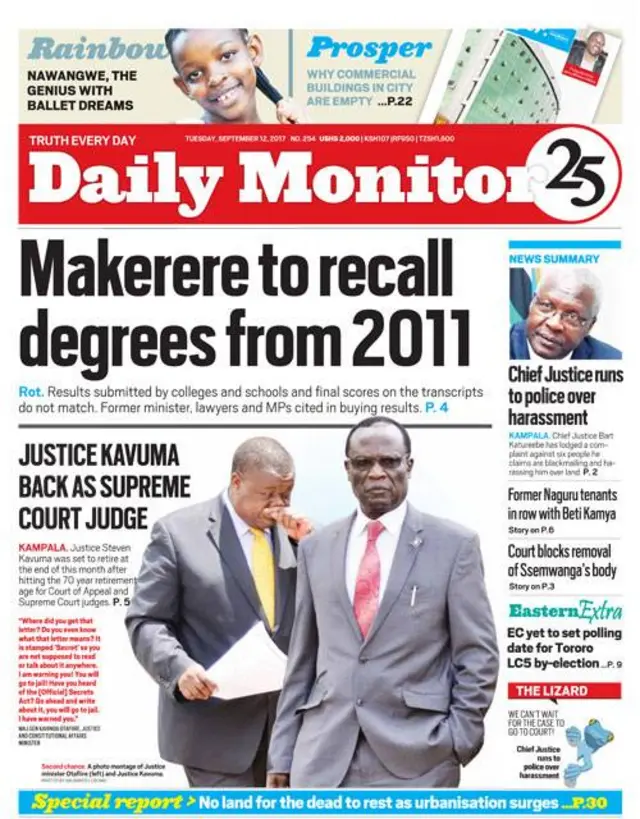 Front page of the Daily Monitor