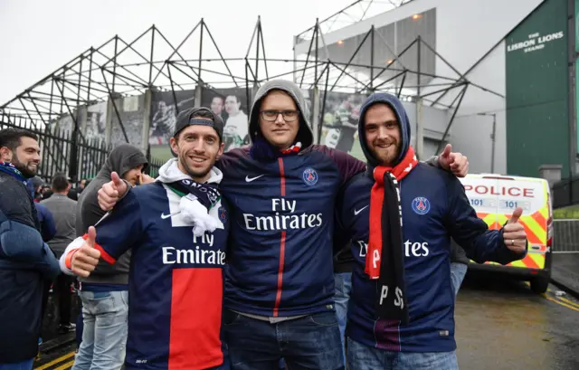 PSG fans outside Celtic Park