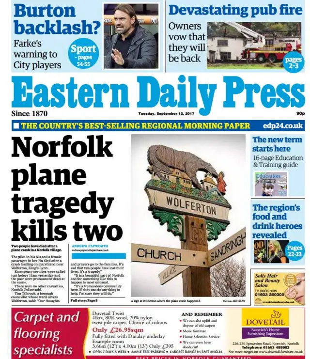 Front page of Eastern Daily Press