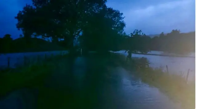 River Ure has burst its banks in the Yorkshire Dales