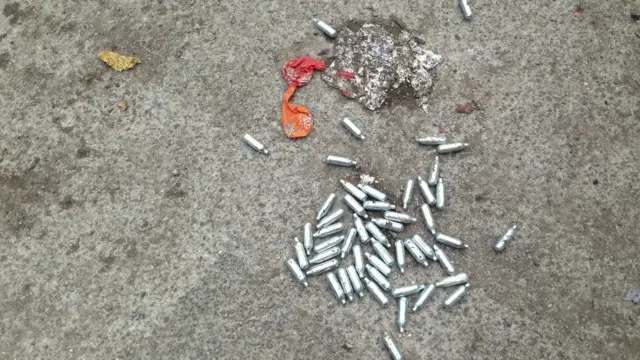 Laughing gas cannisters found on a road in Birmingham