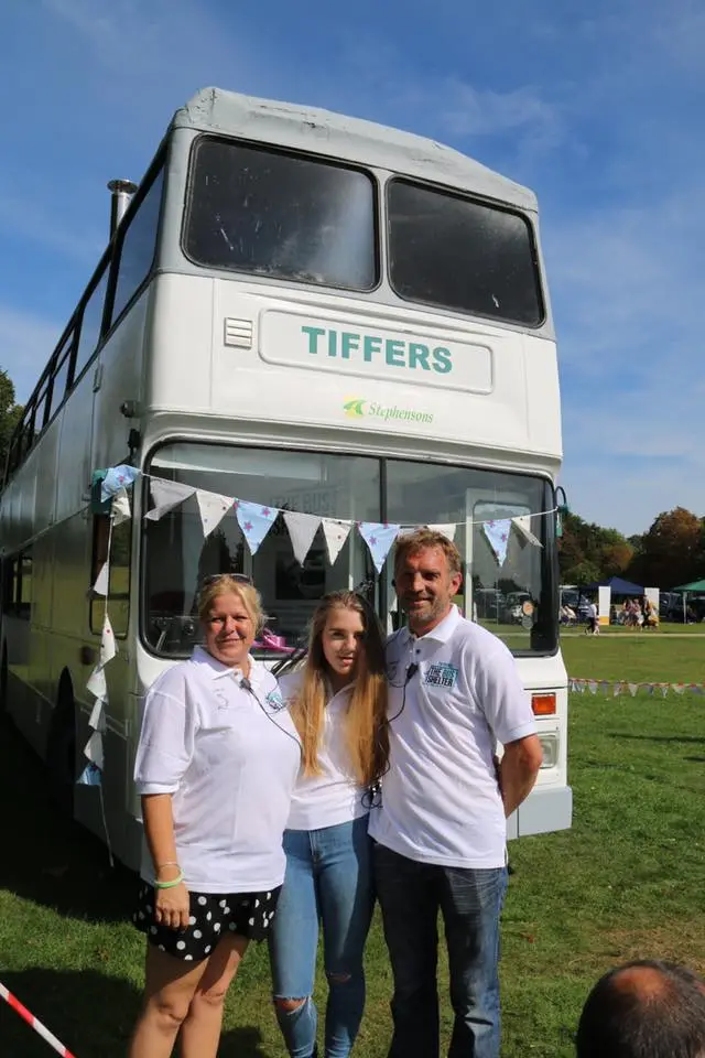 Sarah and Gareth Brenland with their daughter Tiffany, who the bus is named after