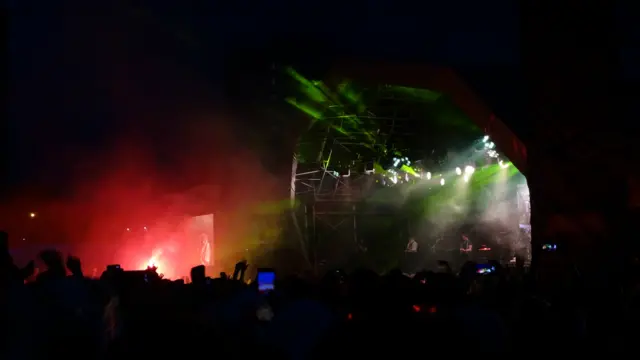 The Libertines perform on the main stage at Ponderosa Park in front of thousands.