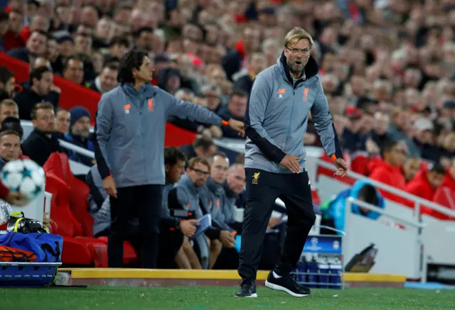 Liverpool manager Juergen Klopp reacts