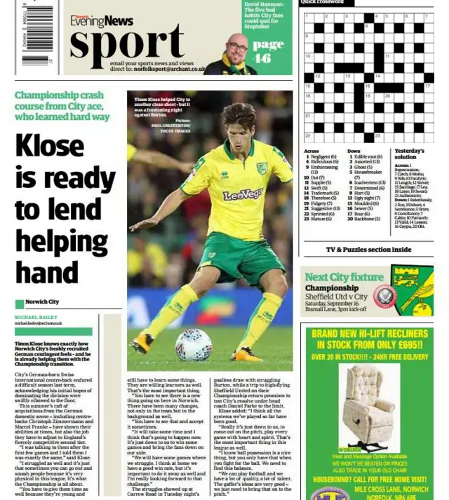 Back page of the Norwich Evening News