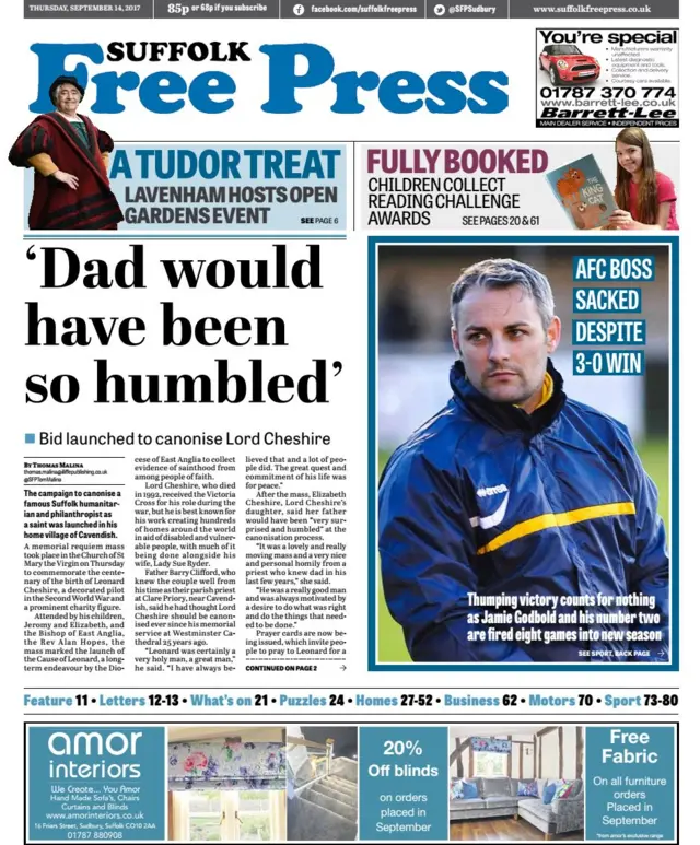 Front page of the Suffolk Free Press