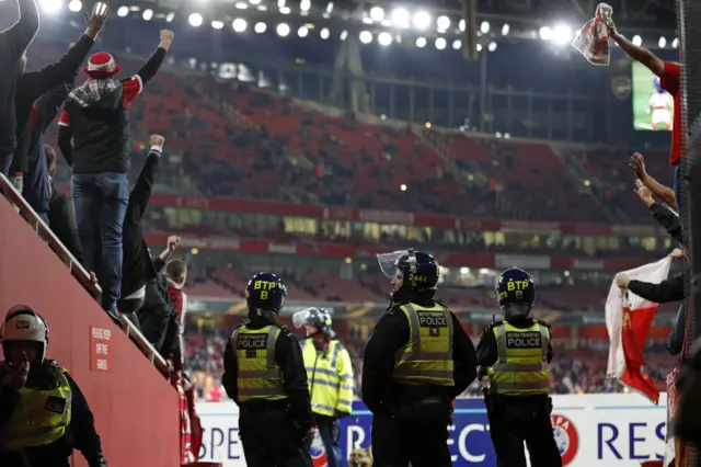 Police inside the stadium