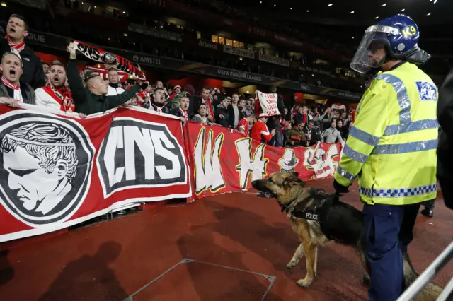 Police inside the stadium