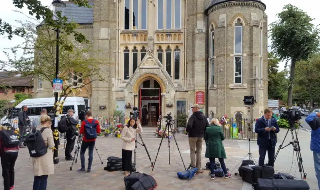 Press outside Notting Hill Methodist Church in Notting Hill,