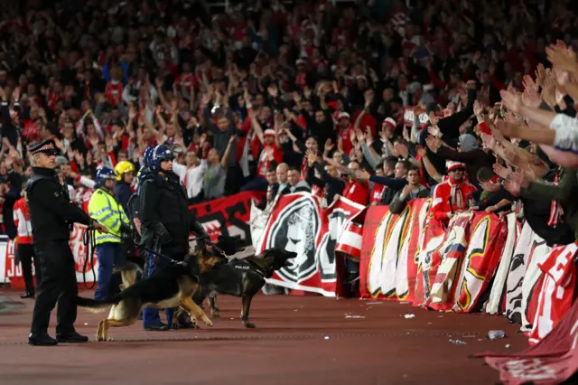 Riot police with dogs