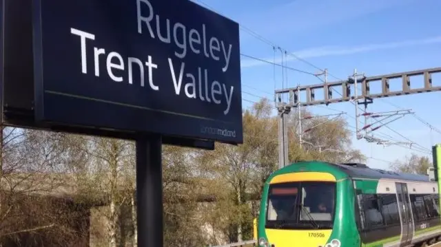 London Midland train arrives at Rugeley Trent Valley station