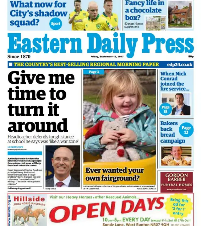 Front page of Eastern Daily Press