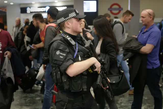 Armed police at Euston station