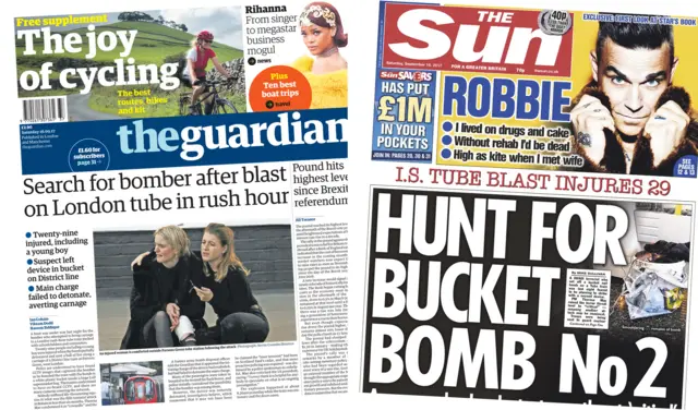 The Guardian and Sun front pages 16/09/2017