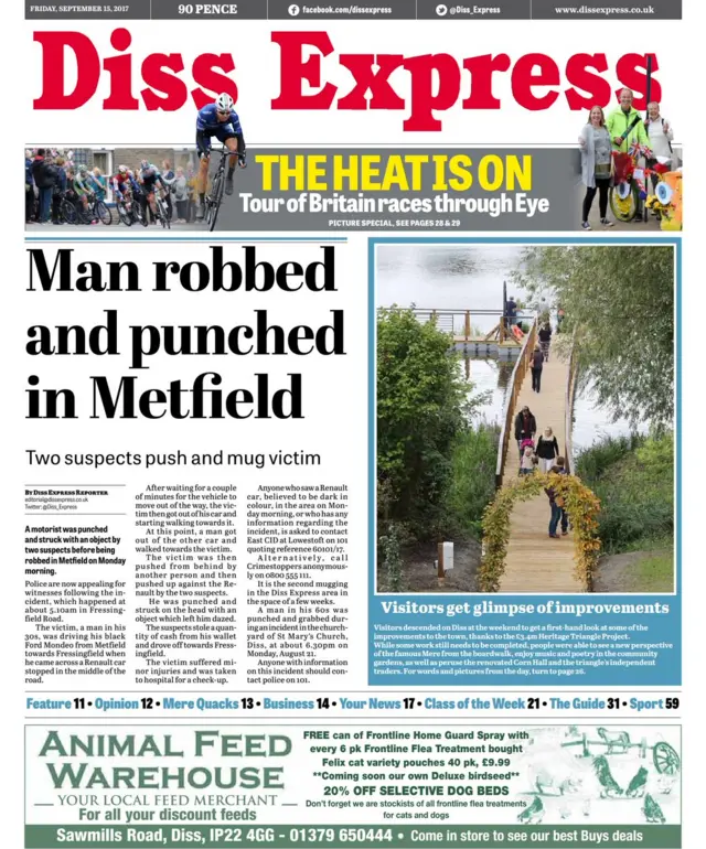 Front page of Diss Express