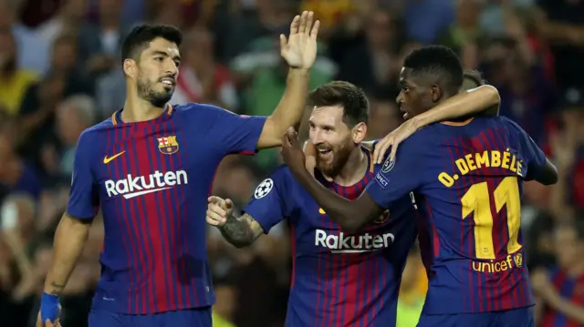 Lionel Messi, Luis Suarez and Ousmane Dembele