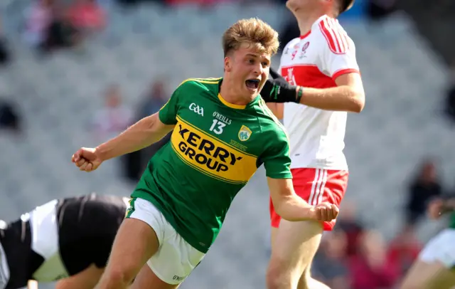 Fiachra Clifford celebrates after scoring Kerry's third goal