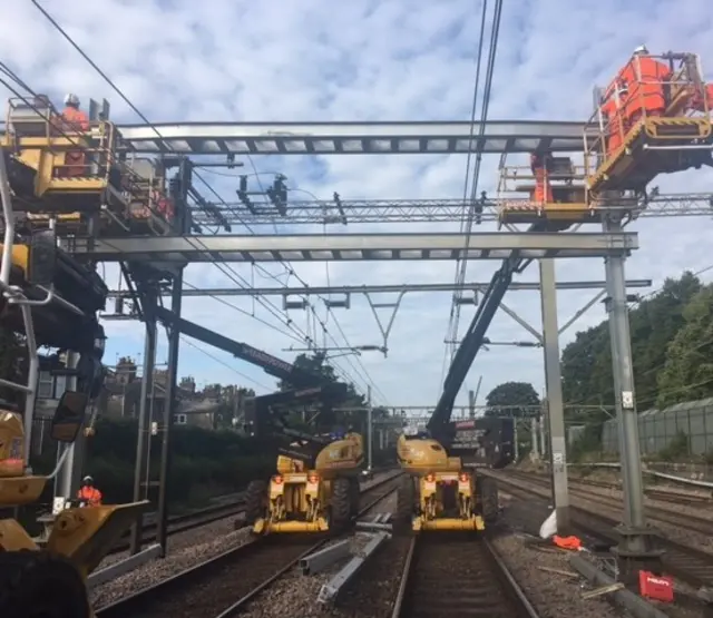 Engineers working on line