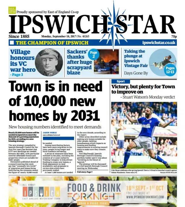 Front page of Ipswich Star