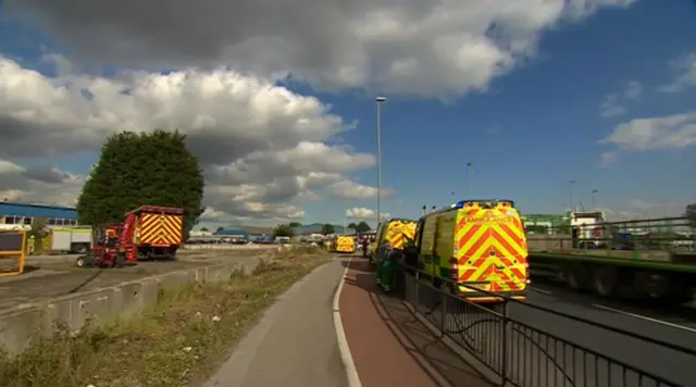 Emergency vehicles around the dock area