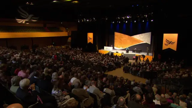 The hall in Bournemouth is packed for the big speech