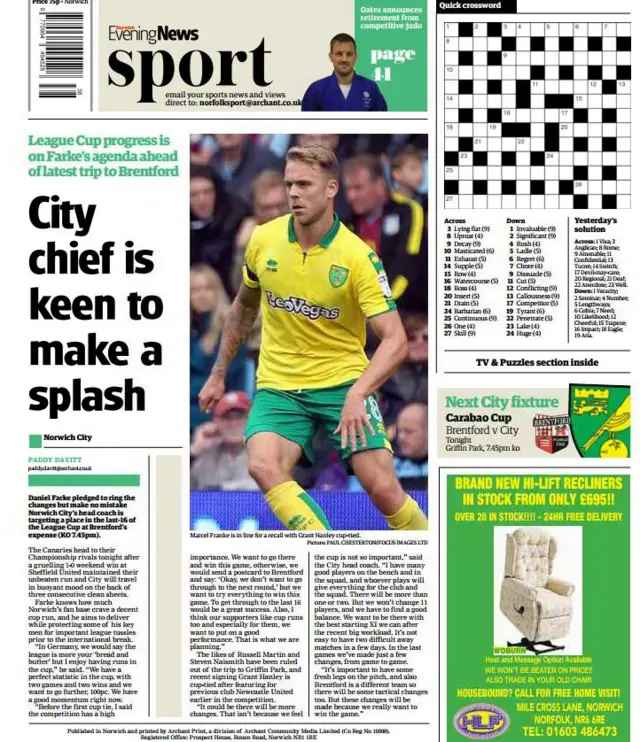 Back page of Norwich Evening News