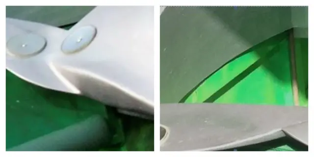 Close ups of green and silver fibre glass that make up part of the mystery moth.