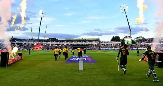 The players come out for the final at Edgbaston