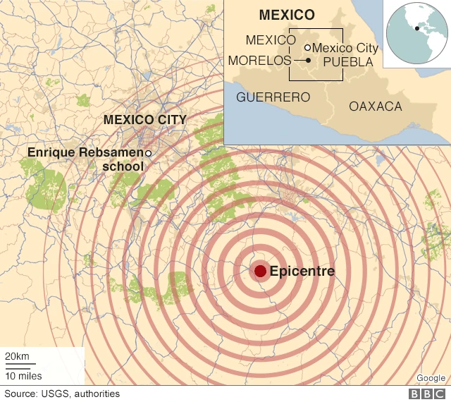 Map of the earthquake area